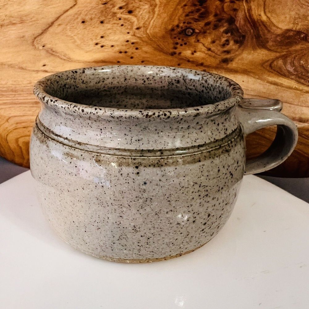 Vintage Signed DON 85 Salt Glazed Stoneware Studio Pottery Mug Handmade Grayish